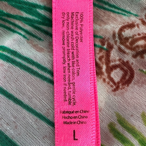 Betsey Johnson Tropical Green Pink Hi-Low Racerback Swim Cover-up Dress Size L - Picture 14 of 15